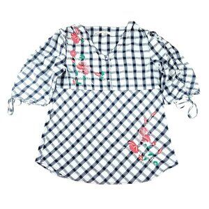 Thimble & Thread Top Womens Babydoll Blue White Floral Decor Large JH1641089